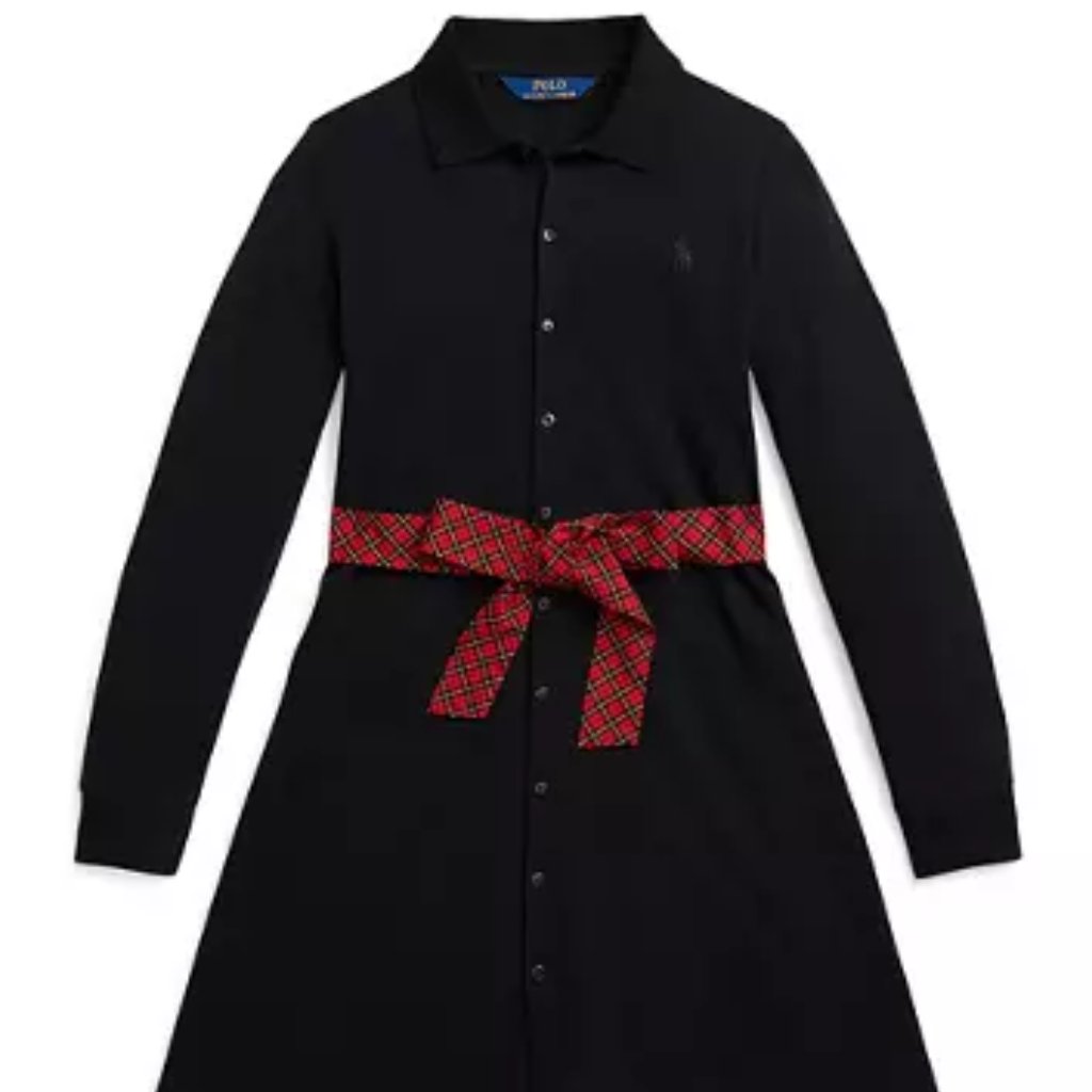 Ralph Lauren Childrenswear Girls 7-16 Plaid-Sash Knit Oxford Dress Nwt Size 7